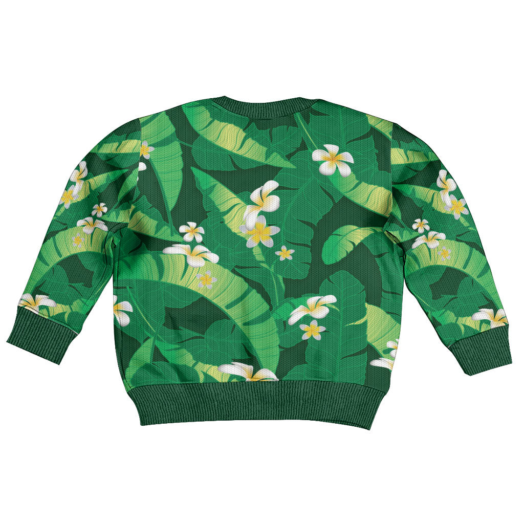 Green Banana Leaf Hawaii Kid Ugly Christmas Sweater Lau Maia Plumeria Tropical Summer Vibes