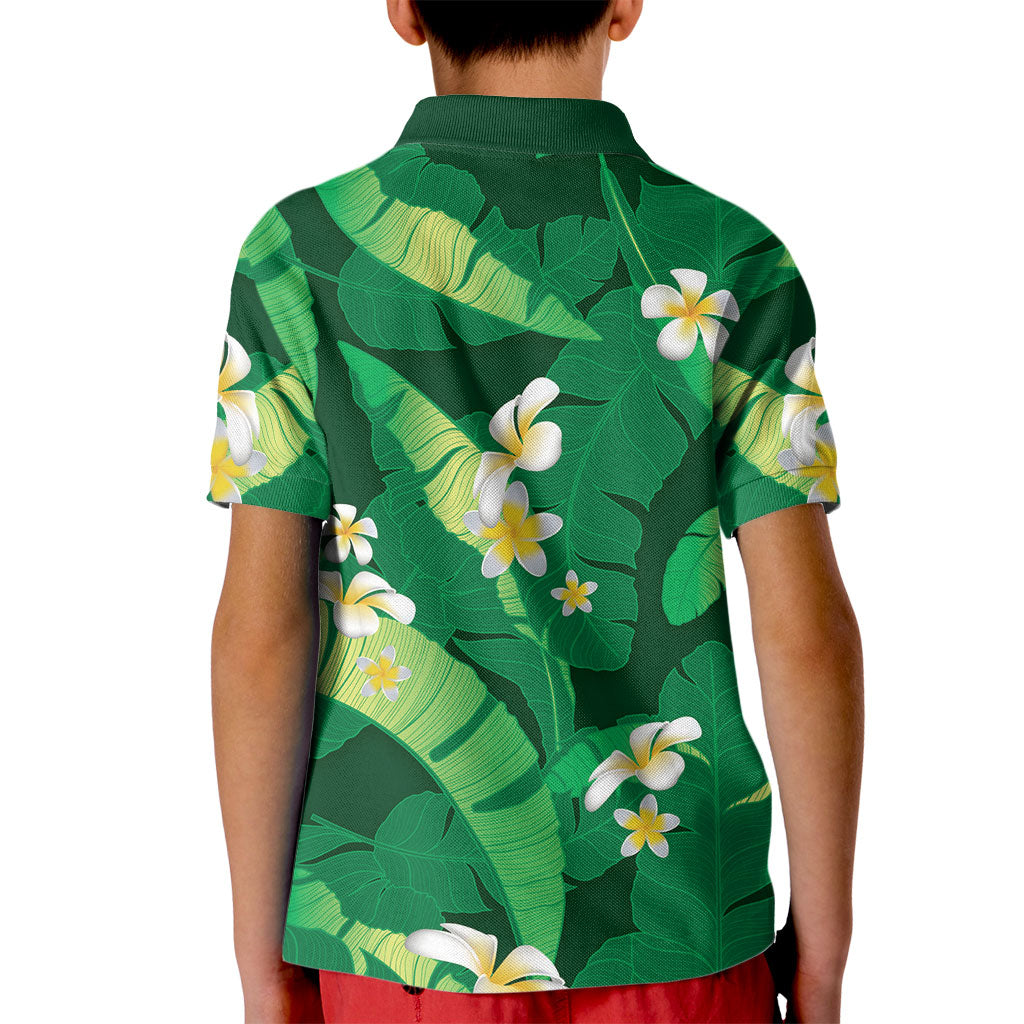 Green Banana Leaf Hawaii Kid Polo Shirt Lau Maia Plumeria Tropical Summer Vibes LT14 - Polynesian Pride