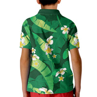 Green Banana Leaf Hawaii Kid Polo Shirt Lau Maia Plumeria Tropical Summer Vibes LT14 - Polynesian Pride