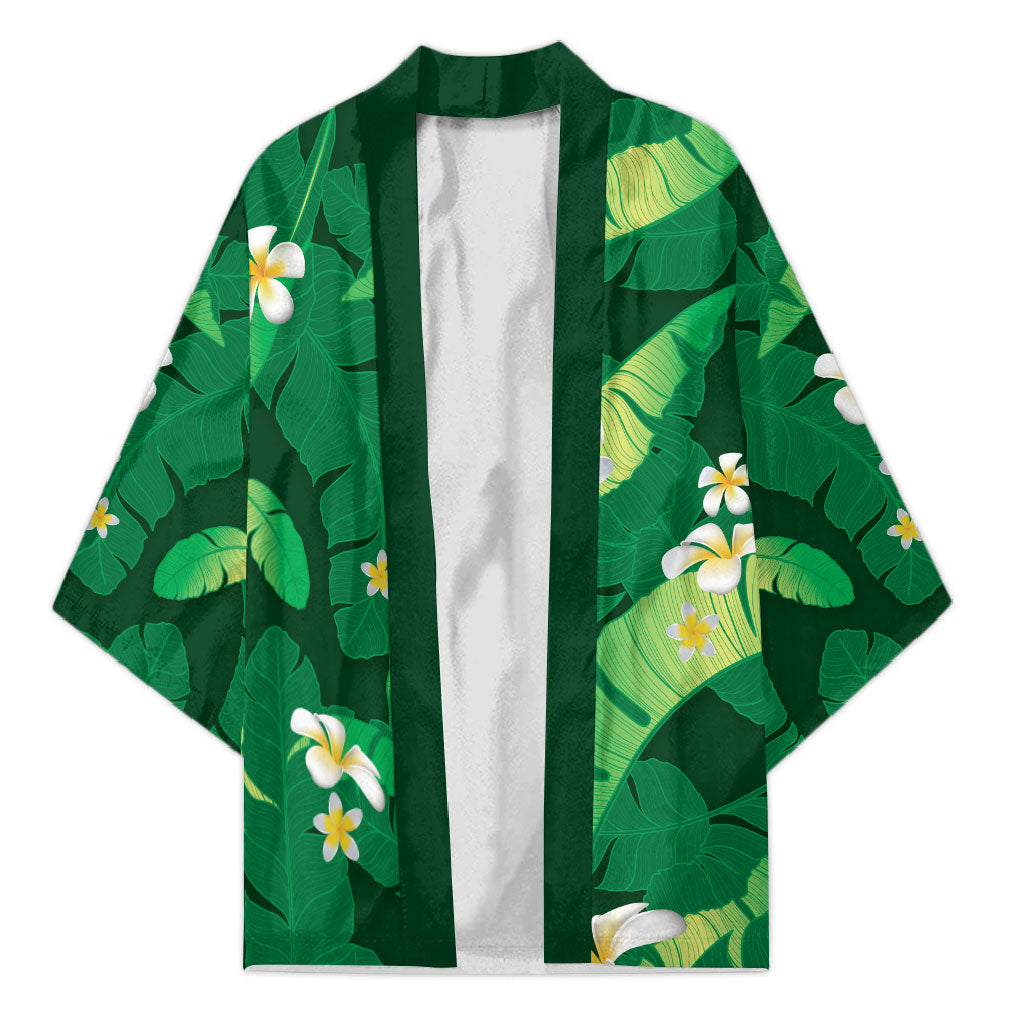 Green Banana Leaf Hawaii Kimono Lau Maia Plumeria Tropical Summer Vibes LT14 Unisex Green - Polynesian Pride