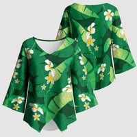 Green Banana Leaf Hawaii Kimono Sleeve Blouse Lau Maia Plumeria Tropical Summer Vibes LT14 - Polynesian Pride