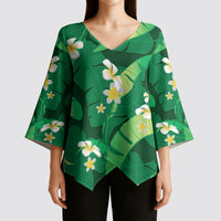Green Banana Leaf Hawaii Kimono Sleeve Blouse Lau Maia Plumeria Tropical Summer Vibes LT14 - Polynesian Pride