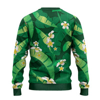 Green Banana Leaf Hawaii Ugly Christmas Sweater Lau Maia Plumeria Tropical Summer Vibes