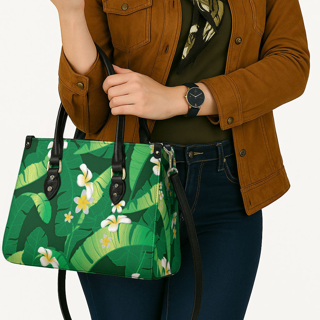 Green Banana Leaf Hawaii Leather Bag Lau Maia Plumeria Tropical Summer Vibes LT14 - Polynesian Pride