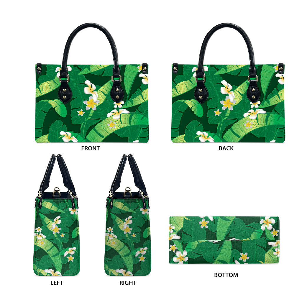 Green Banana Leaf Hawaii Leather Bag Lau Maia Plumeria Tropical Summer Vibes LT14 - Polynesian Pride