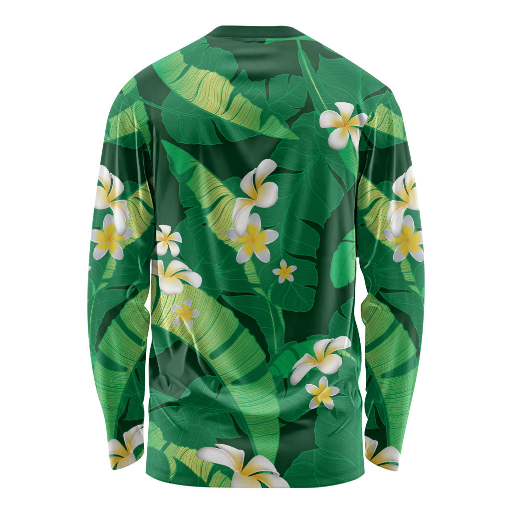 Green Banana Leaf Hawaii Long Sleeve Shirt Lau Maia Plumeria Tropical Summer Vibes LT14 - Polynesian Pride