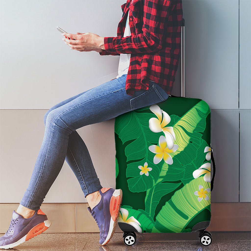 Green Banana Leaf Hawaii Luggage Cover Lau Maia Plumeria Tropical Summer Vibes LT14 - Polynesian Pride