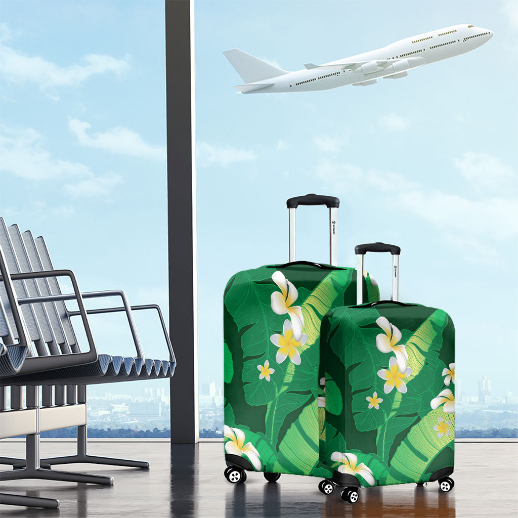 Green Banana Leaf Hawaii Luggage Cover Lau Maia Plumeria Tropical Summer Vibes LT14 - Polynesian Pride