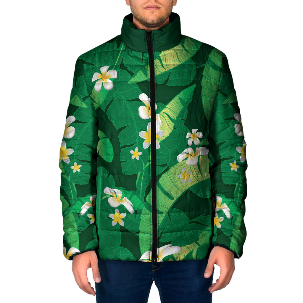 Green Banana Leaf Hawaii Padded Jacket Lau Maia Plumeria Tropical Summer Vibes LT14 Men Green - Polynesian Pride