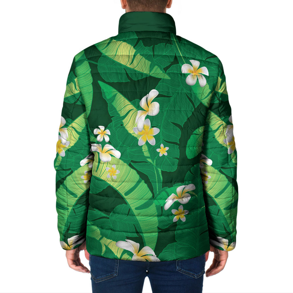 Green Banana Leaf Hawaii Padded Jacket Lau Maia Plumeria Tropical Summer Vibes LT14 - Polynesian Pride