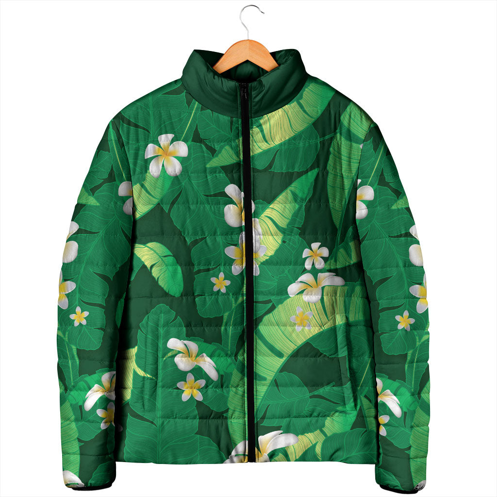 Green Banana Leaf Hawaii Padded Jacket Lau Maia Plumeria Tropical Summer Vibes LT14 - Polynesian Pride