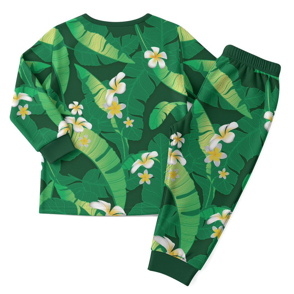 Green Banana Leaf Hawaii Christmas Pajama Set Lau Maia Plumeria Tropical Summer Vibes