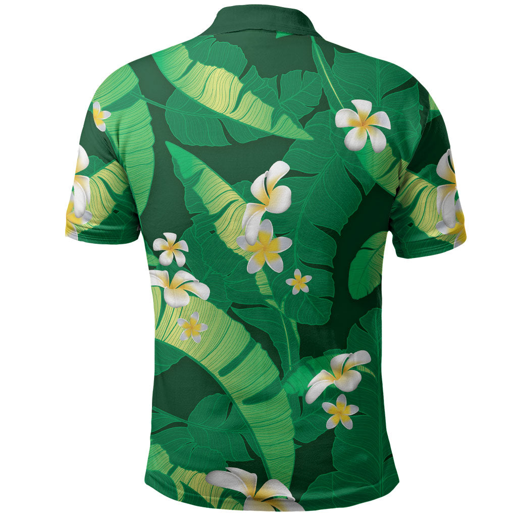 Green Banana Leaf Hawaii Polo Shirt Lau Maia Plumeria Tropical Summer Vibes LT14 - Polynesian Pride