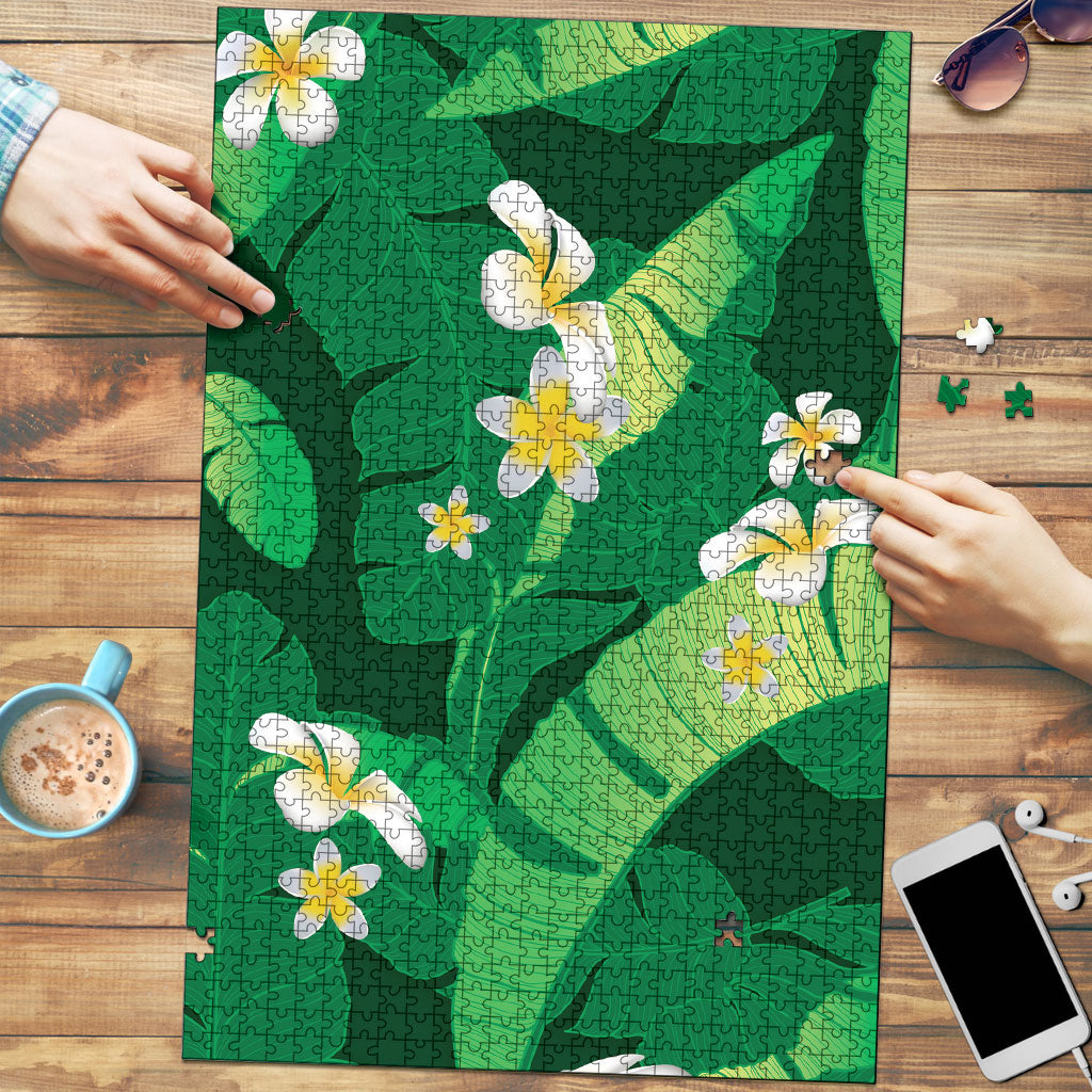Green Banana Leaf Hawaii Puzzle Lau Maia Plumeria Tropical Summer Vibes LT14 Green - Polynesian Pride