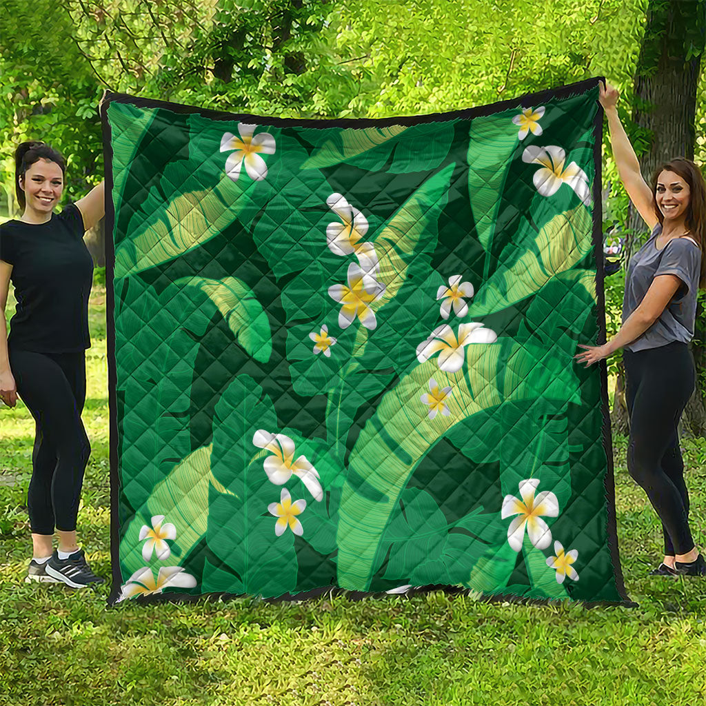 Green Banana Leaf Hawaii Quilt Lau Maia Plumeria Tropical Summer Vibes LT14 - Polynesian Pride