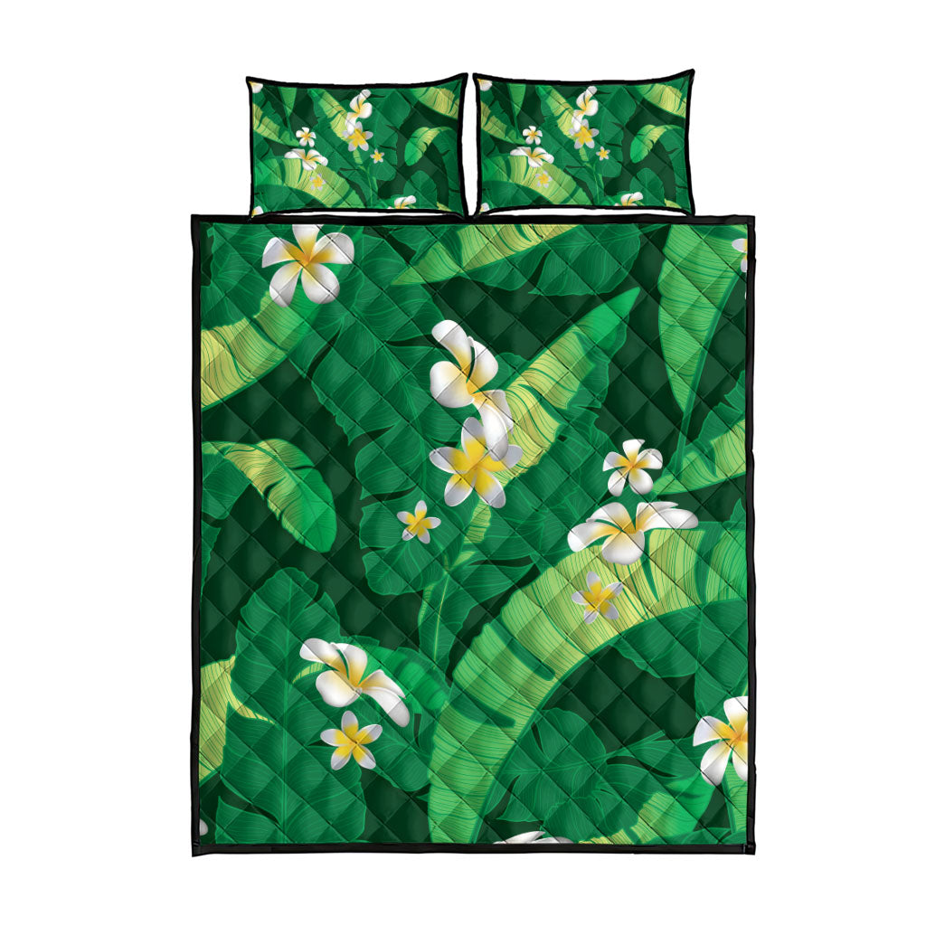 Green Banana Leaf Hawaii Quilt Bed Set Lau Maia Plumeria Tropical Summer Vibes LT14 - Polynesian Pride