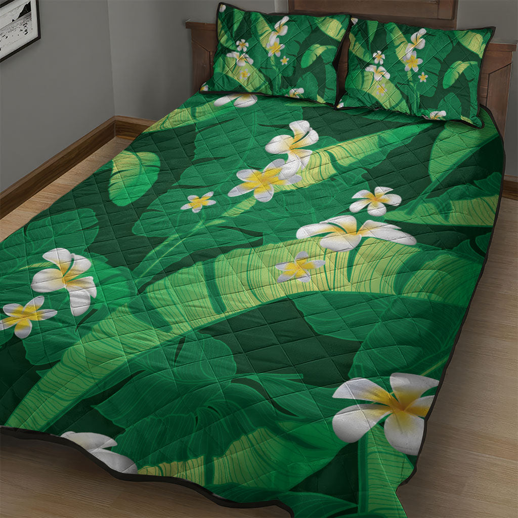 Green Banana Leaf Hawaii Quilt Bed Set Lau Maia Plumeria Tropical Summer Vibes LT14 - Polynesian Pride
