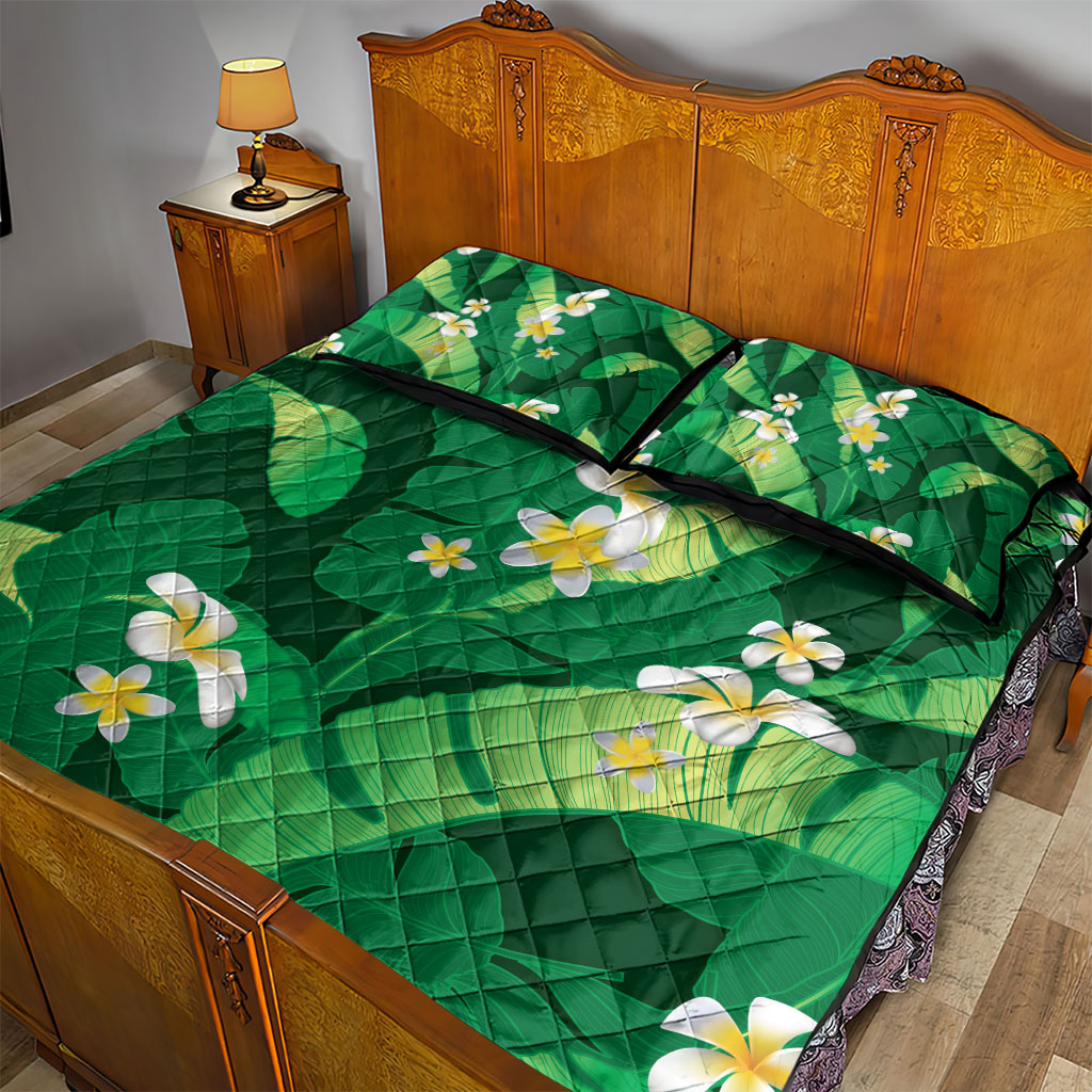 Green Banana Leaf Hawaii Quilt Bed Set Lau Maia Plumeria Tropical Summer Vibes LT14 - Polynesian Pride