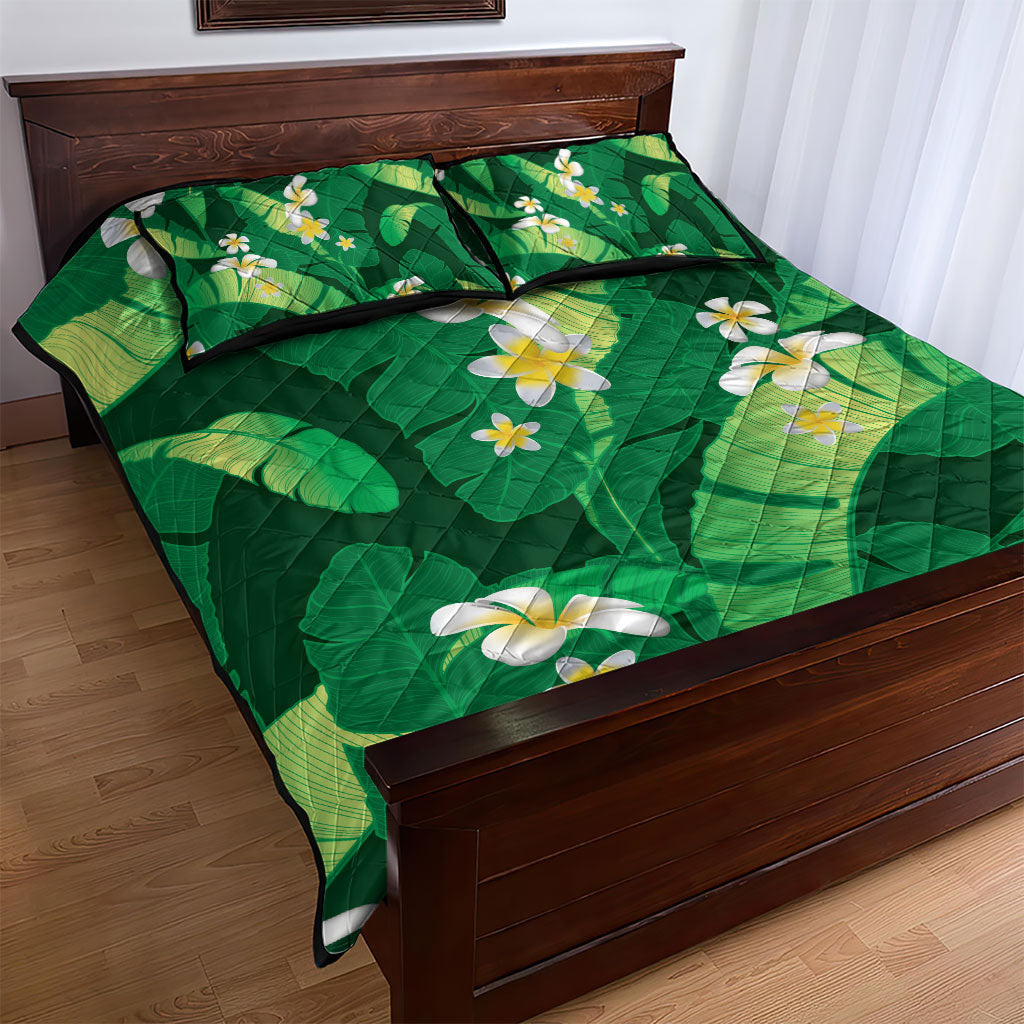 Green Banana Leaf Hawaii Quilt Bed Set Lau Maia Plumeria Tropical Summer Vibes LT14 - Polynesian Pride