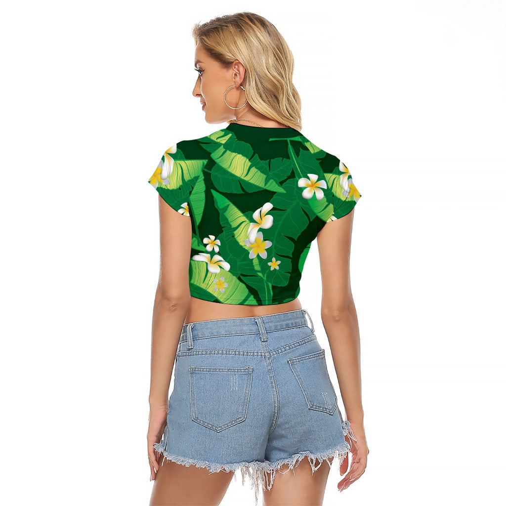 Green Banana Leaf Hawaii Raglan Cropped T Shirt Lau Maia Plumeria Tropical Summer Vibes LT14 - Polynesian Pride