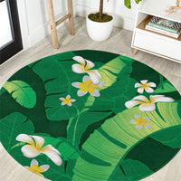 Green Banana Leaf Hawaii Round Carpet Lau Maia Plumeria Tropical Summer Vibes LT14 Green - Polynesian Pride