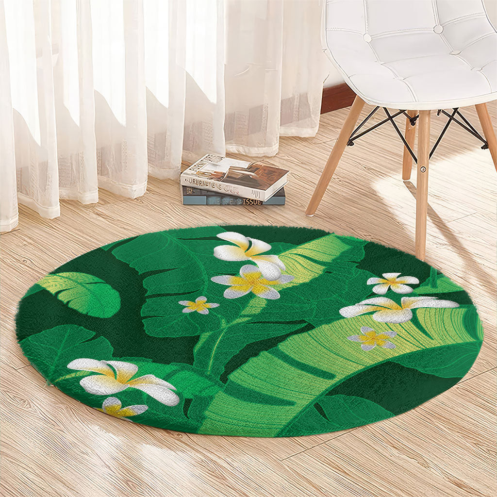 Green Banana Leaf Hawaii Round Carpet Lau Maia Plumeria Tropical Summer Vibes LT14 - Polynesian Pride