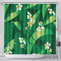 Green Banana Leaf Hawaii Shower Curtain Lau Maia Plumeria Tropical Summer Vibes LT14 - Polynesian Pride