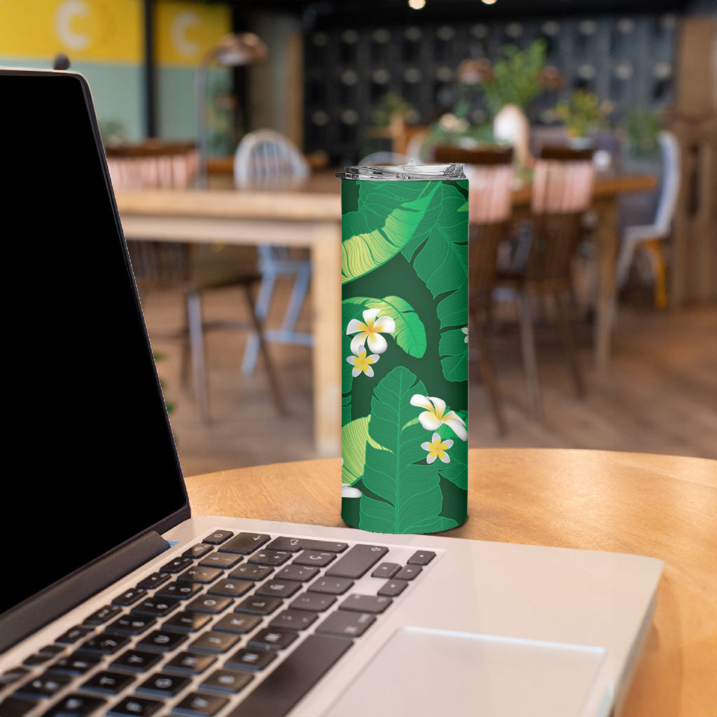 Green Banana Leaf Hawaii Skinny Tumbler Lau Maia Plumeria Tropical Summer Vibes LT14 - Polynesian Pride