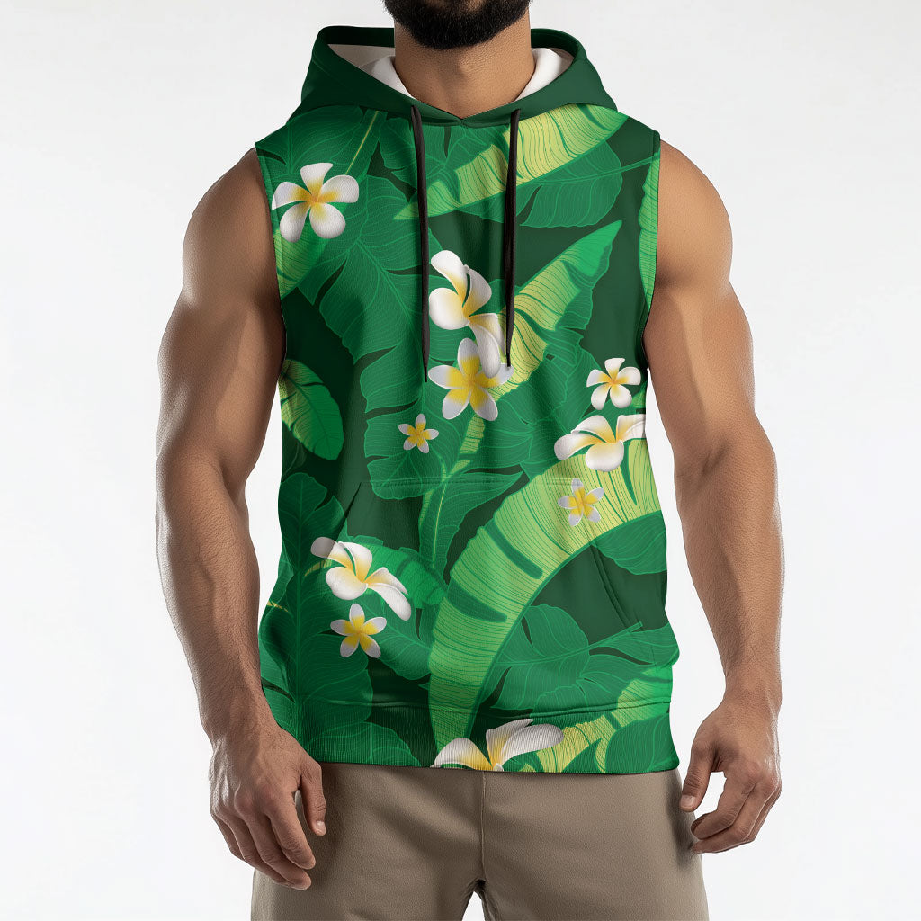 Green Banana Leaf Hawaii Sleeveless Hoodie Lau Maia Plumeria Tropical Summer Vibes LT14 - Polynesian Pride