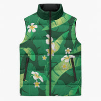 Green Banana Leaf Hawaii Sleeveless Puffer Jacket Lau Maia Plumeria Tropical Summer Vibes LT14 Unisex Green - Polynesian Pride