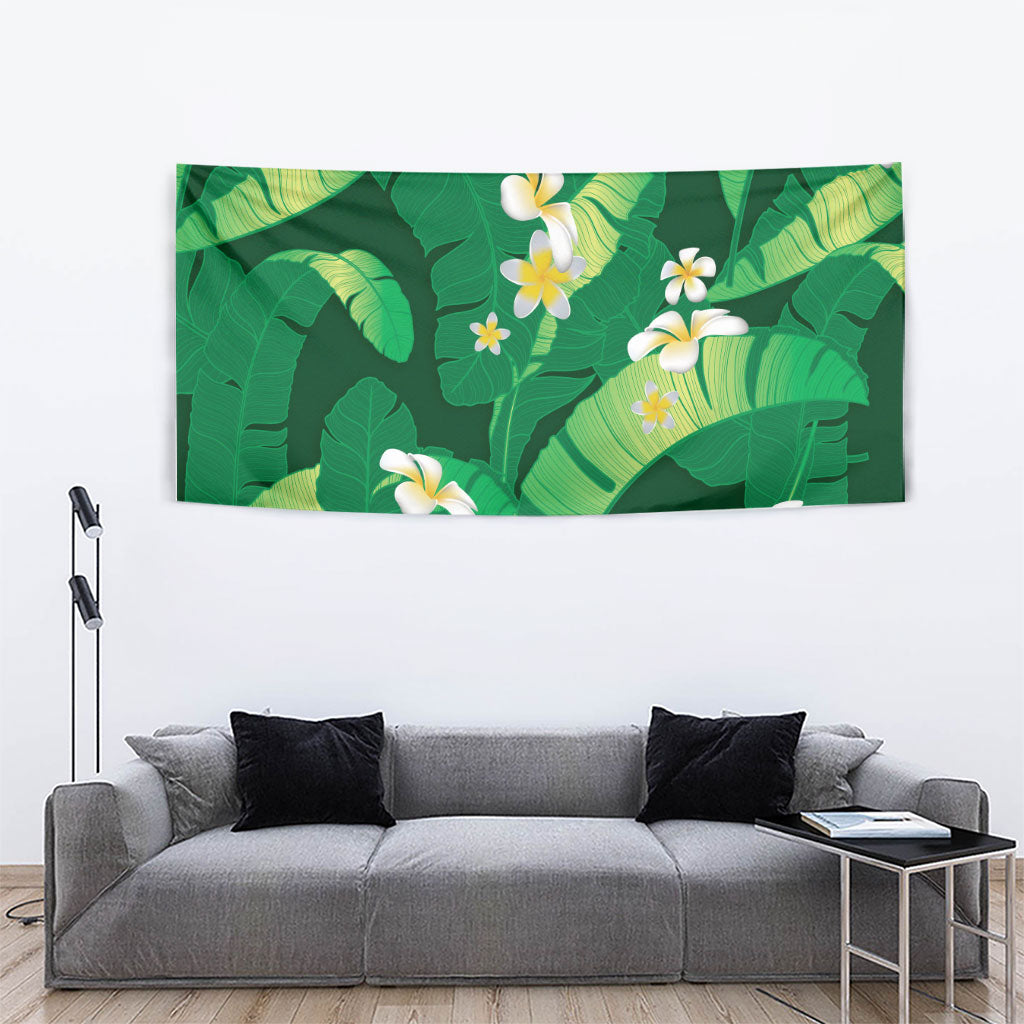 Green Banana Leaf Hawaii Tapestry Lau Maia Plumeria Tropical Summer Vibes LT14 - Polynesian Pride