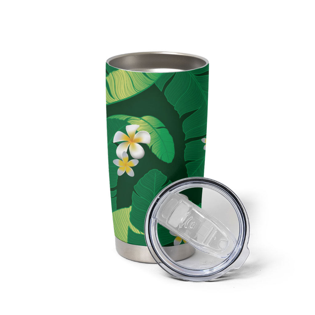 Green Banana Leaf Hawaii Tumbler Cup Lau Maia Plumeria Tropical Summer Vibes LT14 - Polynesian Pride
