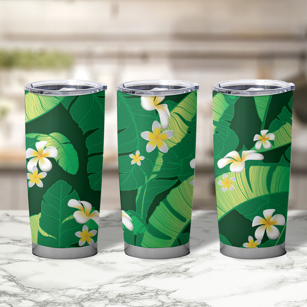 Green Banana Leaf Hawaii Tumbler Cup Lau Maia Plumeria Tropical Summer Vibes LT14 - Polynesian Pride