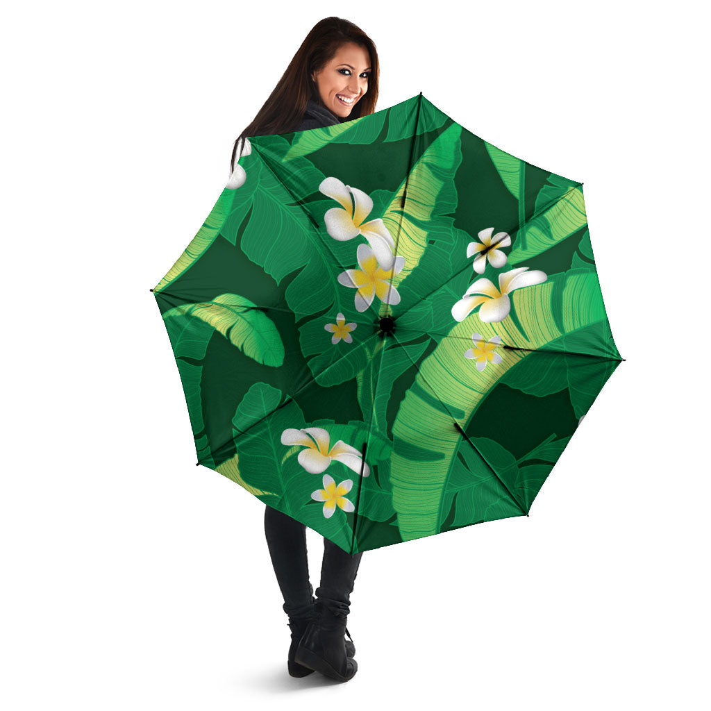 Green Banana Leaf Hawaii Umbrella Lau Maia Plumeria Tropical Summer Vibes LT14 - Polynesian Pride