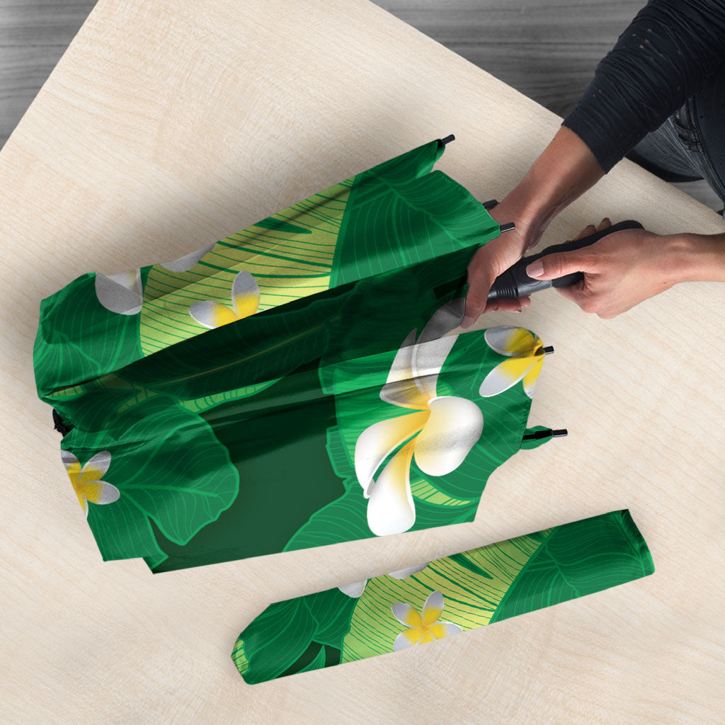 Green Banana Leaf Hawaii Umbrella Lau Maia Plumeria Tropical Summer Vibes LT14 - Polynesian Pride