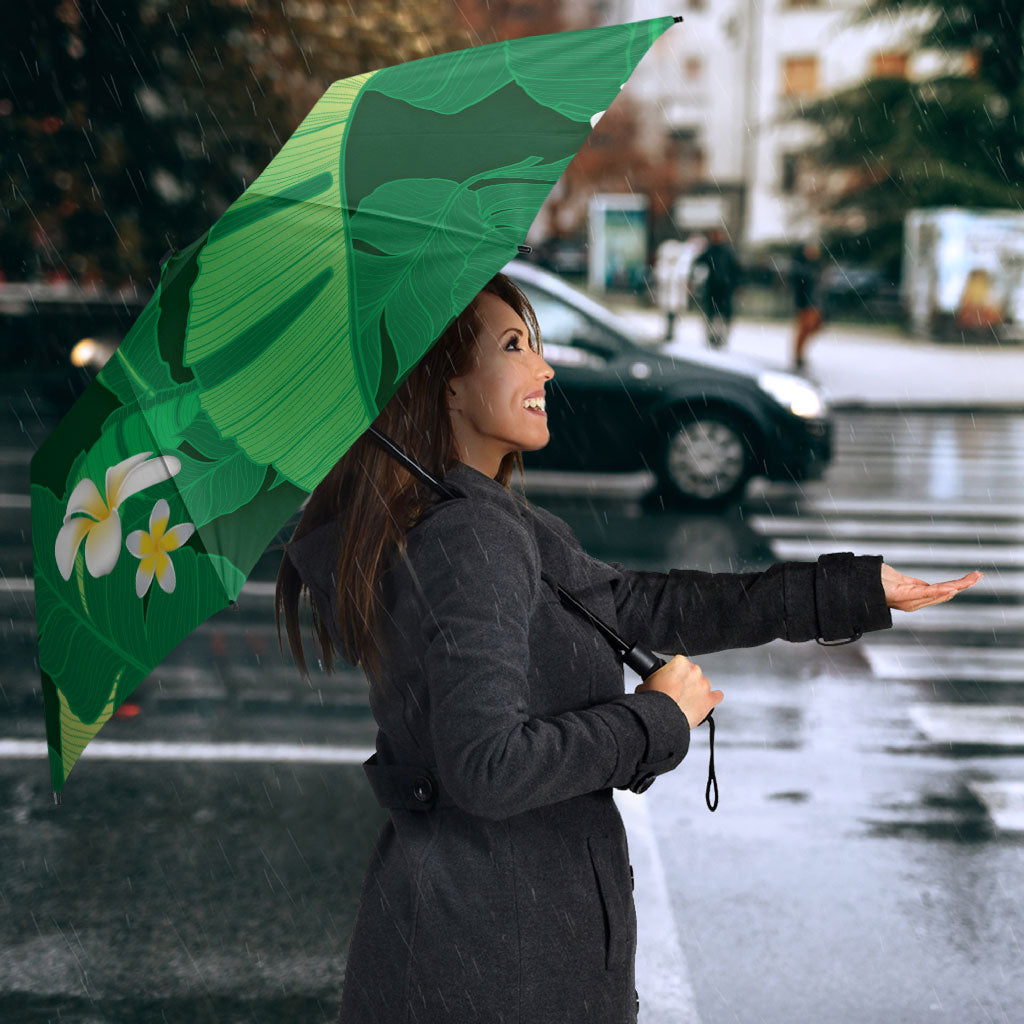Green Banana Leaf Hawaii Umbrella Lau Maia Plumeria Tropical Summer Vibes LT14 - Polynesian Pride