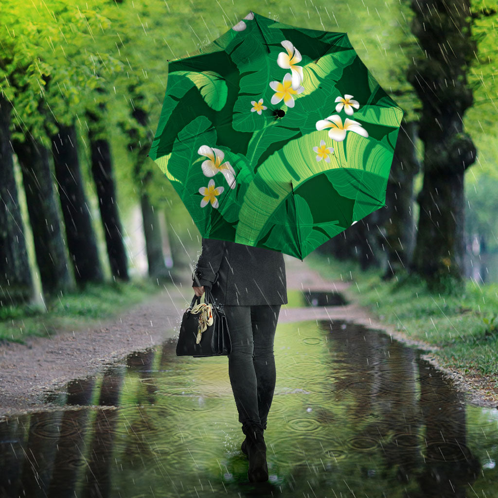 Green Banana Leaf Hawaii Umbrella Lau Maia Plumeria Tropical Summer Vibes LT14 - Polynesian Pride