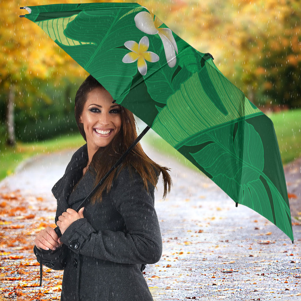 Green Banana Leaf Hawaii Umbrella Lau Maia Plumeria Tropical Summer Vibes LT14 - Polynesian Pride