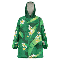 Green Banana Leaf Hawaii Wearable Blanket Hoodie Lau Maia Plumeria Tropical Summer Vibes LT14 One Size Green - Polynesian Pride