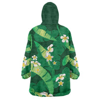 Green Banana Leaf Hawaii Wearable Blanket Hoodie Lau Maia Plumeria Tropical Summer Vibes LT14 - Polynesian Pride
