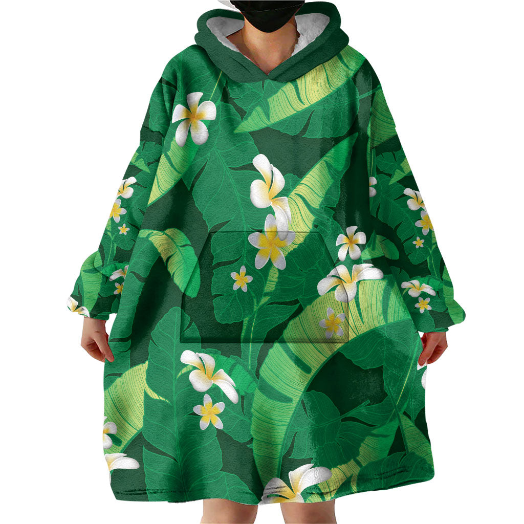 Green Banana Leaf Hawaii Wearable Blanket Hoodie Lau Maia Plumeria Tropical Summer Vibes LT14 - Polynesian Pride