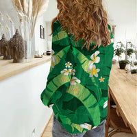 Green Banana Leaf Hawaii Women Casual Shirt Lau Maia Plumeria Tropical Summer Vibes LT14 - Polynesian Pride