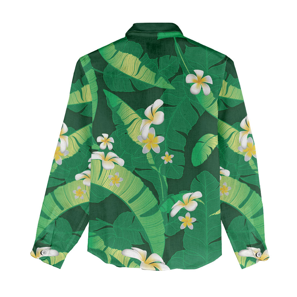Green Banana Leaf Hawaii Women Casual Shirt Lau Maia Plumeria Tropical Summer Vibes LT14 - Polynesian Pride