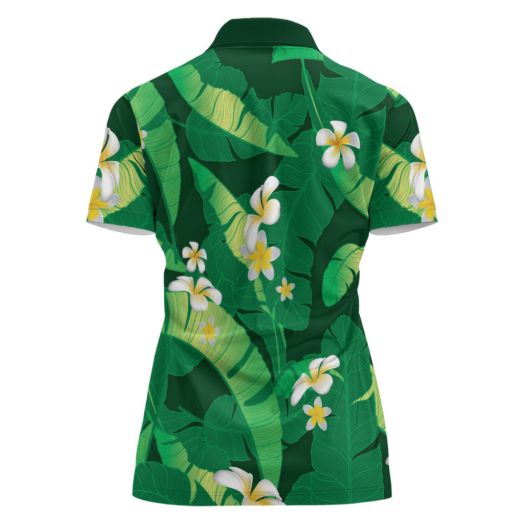Green Banana Leaf Hawaii Women Polo Shirt Lau Maia Plumeria Tropical Summer Vibes LT14 - Polynesian Pride