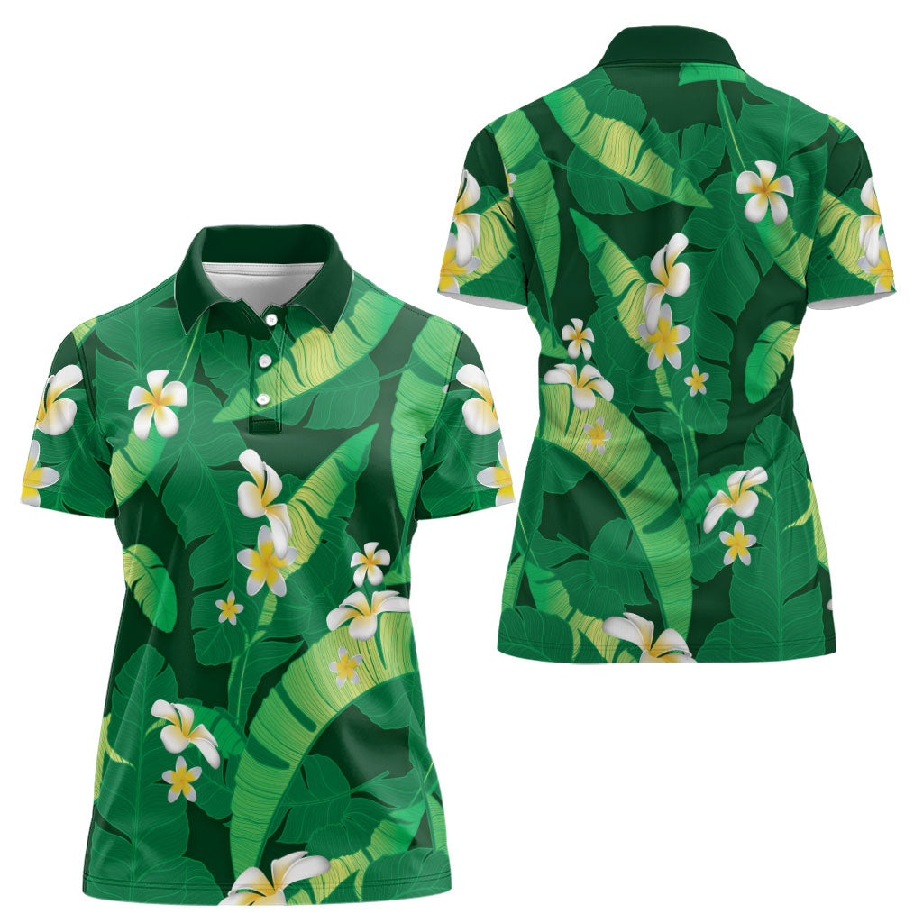 Green Banana Leaf Hawaii Women Polo Shirt Lau Maia Plumeria Tropical Summer Vibes LT14 - Polynesian Pride