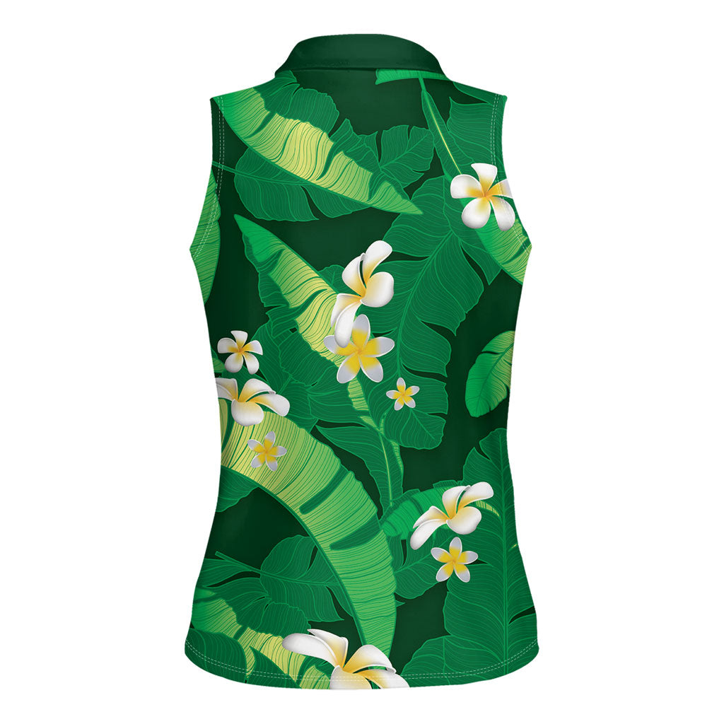 Green Banana Leaf Hawaii Women Sleeveless Polo Shirt Lau Maia Plumeria Tropical Summer Vibes LT14 - Polynesian Pride
