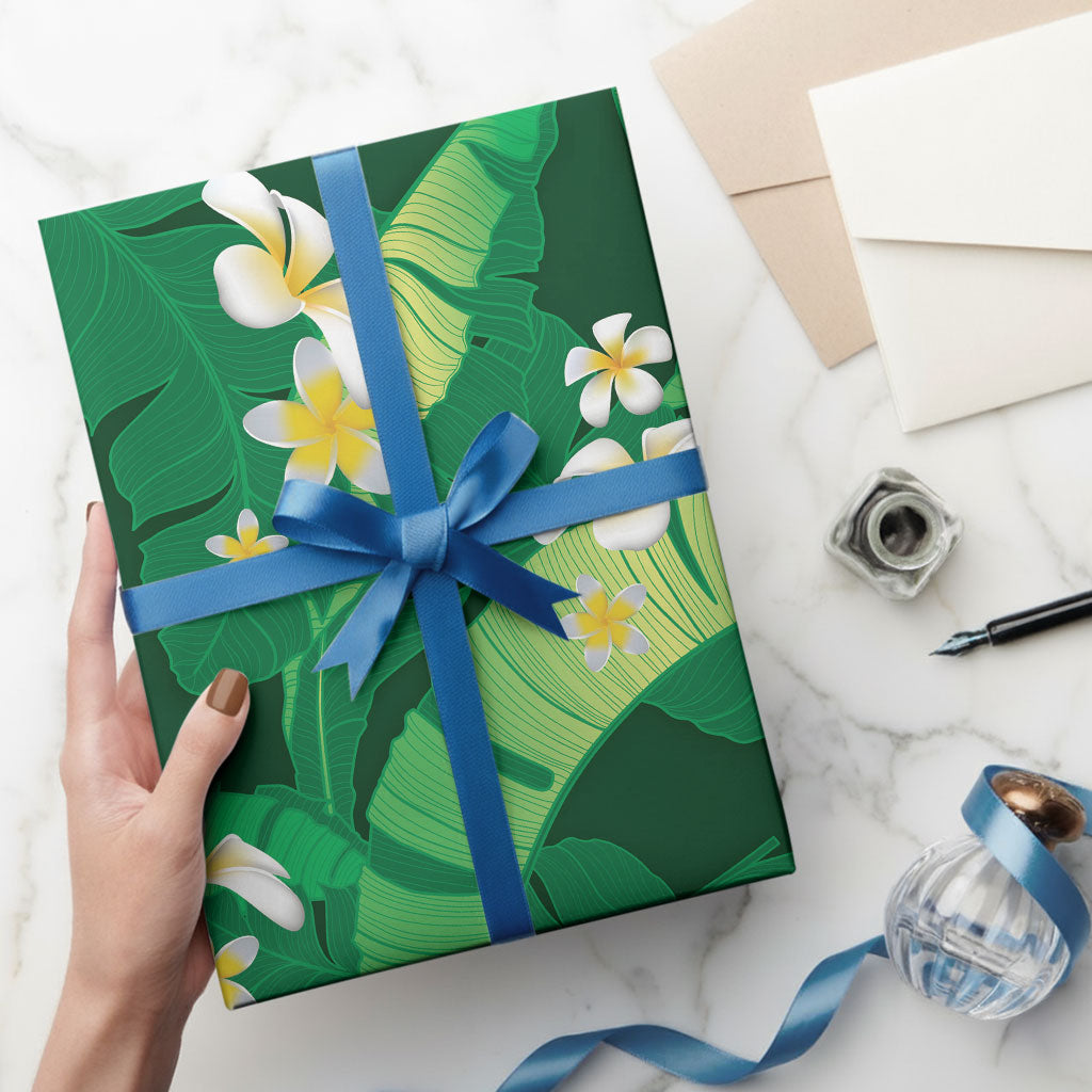 Green Banana Leaf Hawaii Wrapping Paper Lau Maia Plumeria Tropical Summer Vibes LT14 - Polynesian Pride
