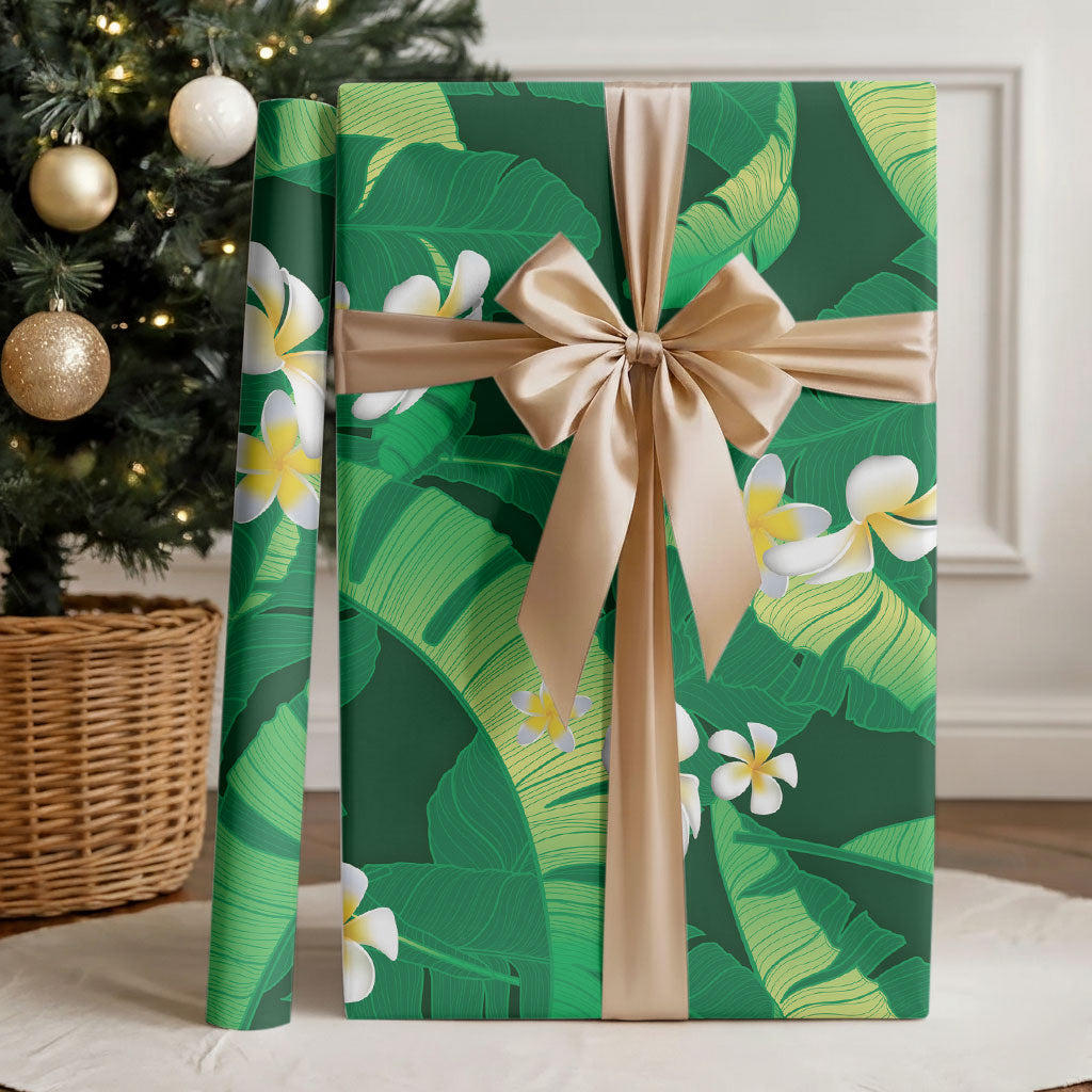 Green Banana Leaf Hawaii Wrapping Paper Lau Maia Plumeria Tropical Summer Vibes LT14 - Polynesian Pride