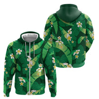 Green Banana Leaf Hawaii Zip Hoodie Lau Maia Plumeria Tropical Summer Vibes LT14 - Polynesian Pride