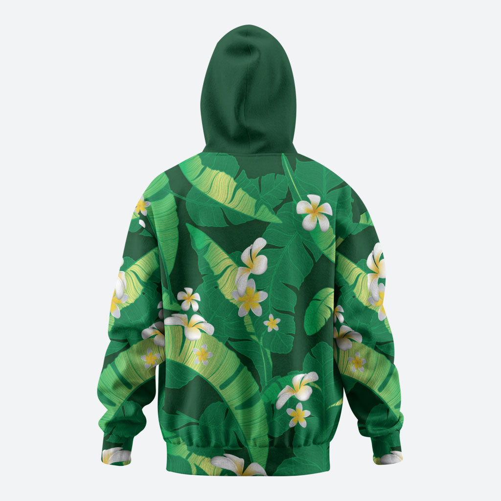 Green Banana Leaf Hawaii Zip Hoodie Lau Maia Plumeria Tropical Summer Vibes LT14 - Polynesian Pride